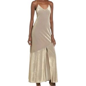 LEITH Nordstrom Two Tone Cami Strap Velvet Party Cocktail Maxi Dress Gold Medium